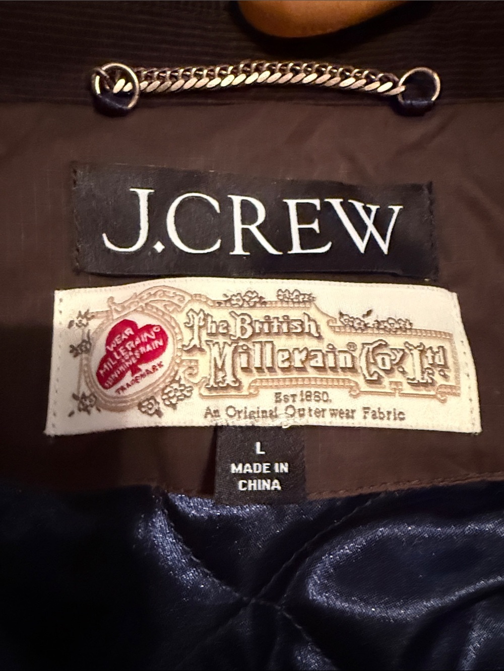 J. Crew Brown Utility Jacket with Navy Quilted Lining - Picture 2 of 3